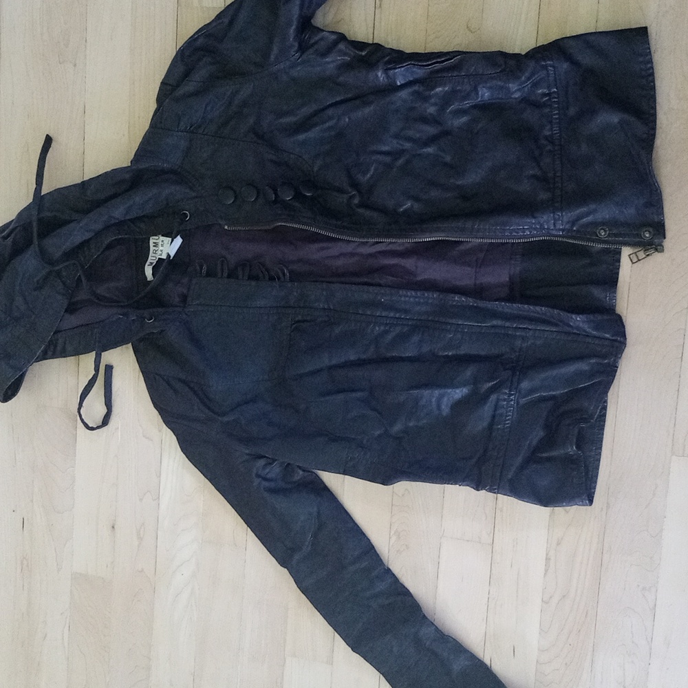 Faux leafher hooded jacket. Size small